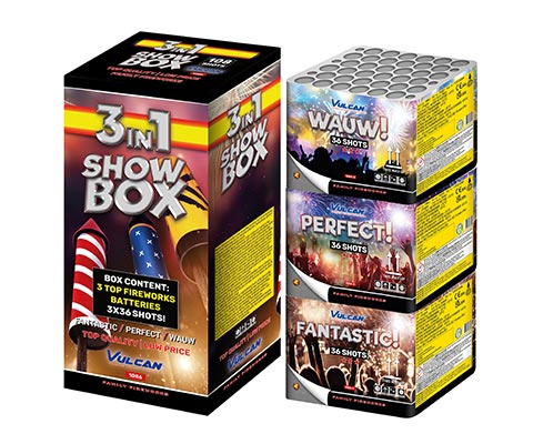 Show box 3in1 vuurwerkpakket Belgie kopen Dolfijn vuurwerk Belgie siervuurwerk